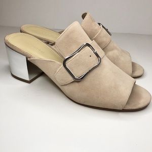 Marc Fisher Mfrima Blush Suede Slides Mules Mirrored Block Heels size 11 RV $189